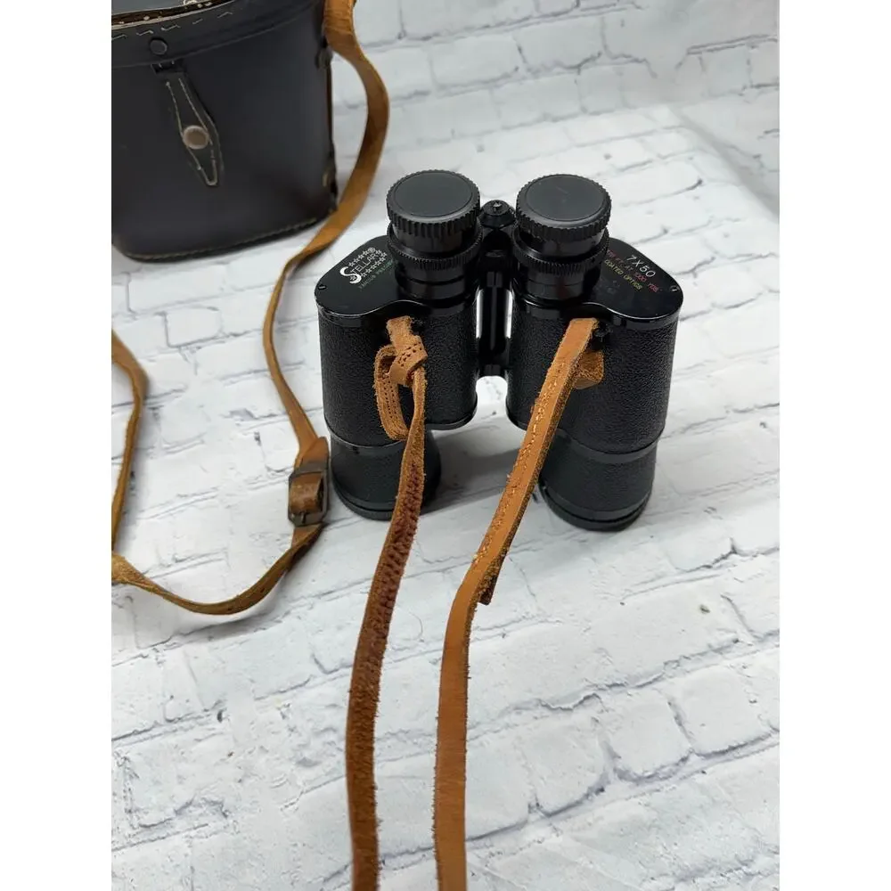 Vintage Stellar Binoculars 7x50 with Lens Caps and Leather Carry Case